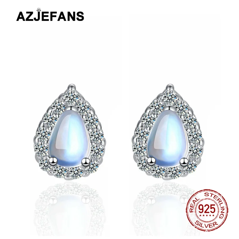 Фото Серьги-гвоздики из серебра 925 пробы с белым топазом для женщин AZJEFANS №1