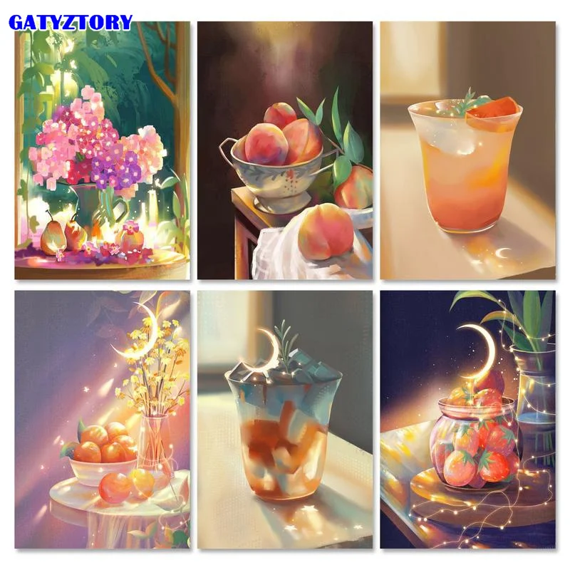 

GATYZTORY 40x50cm Paint By Number Handpainted Fruit Wall Art DIY Frame Picture By Numbers Flowers Paintings On Number Acrylic Ca