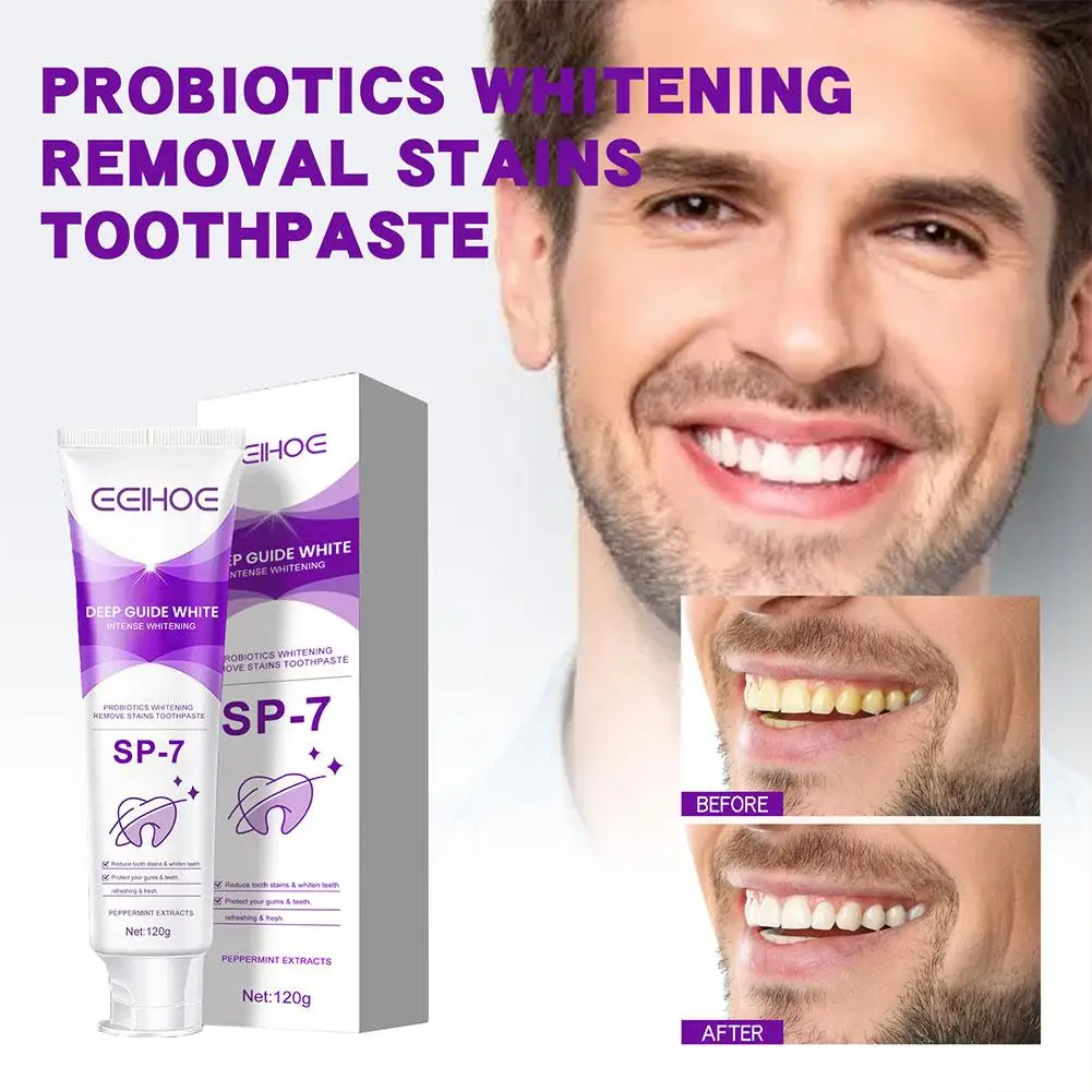 

120g Probiotic Whitening & Stain Removal Toothpaste Brighten Teeth Fresh Breath Improve Yellow Teeth Family Pack For Men & X7Z2
