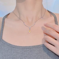 foydjew luxury pear shaped yellow diamond pendant necklaces womens 925 silver clavicle necklace fine daily neck accessories