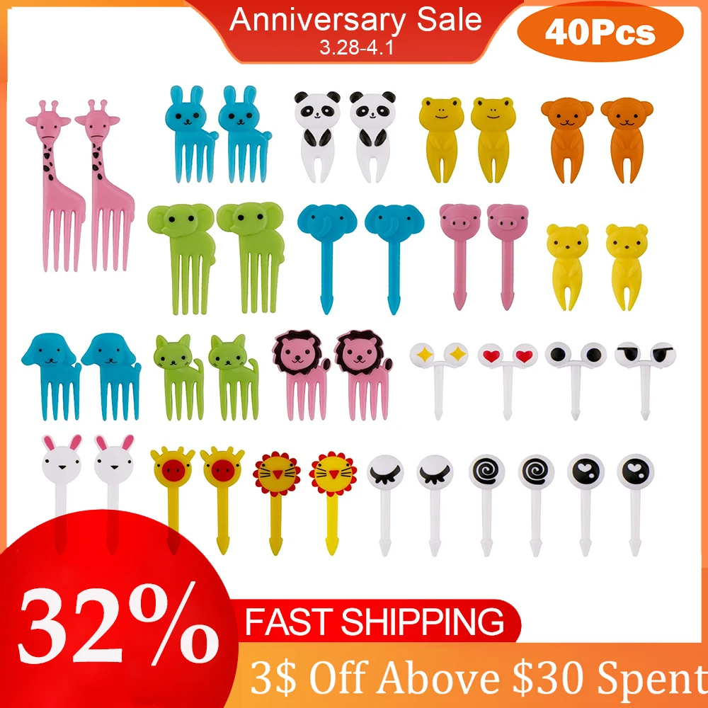 

40pcs Fruit Pick Toothpick Party Decoration Animal Cartoon Children Snack Cake Dessert Food Fruit Forks Lunch Bento Accessories