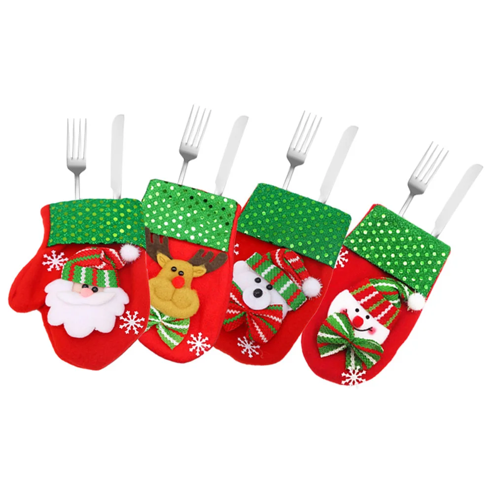 

4pcs Cutlery Bag Sock Shaped Tableware Holder Cutlery Holder Tableware Bag for Party Banquet Christmas