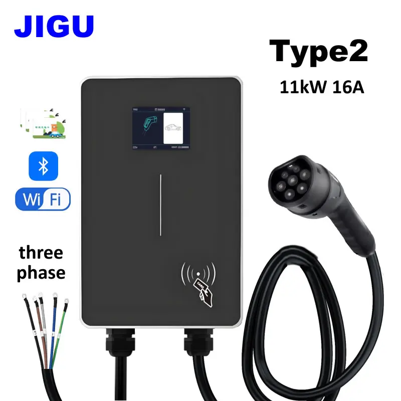 

JIGU 7 кВт, 22 кВт, 32 А, зарядная станция для электромобилей, автомобильное зарядное устройство типа 2, 16 А, 11 кВт, зарядное устройство для электромобилей с IC-картой, WIFI, Bluetooth Wallbox