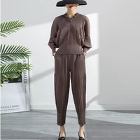 miyake pleated women sets fall 2022 women fashion clothes temperament plus size sets two sets pants vintage aesthetic set