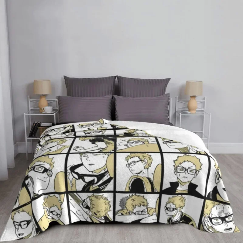 

Haikyuu Tsukishima Velvet Printed Anime Multifunction Warm Throw Blanket For Bedding Office Bedspreads