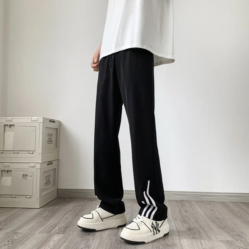 Брюки из ледяного шелка мужские летние повседневные брюки в полоску модный бренд