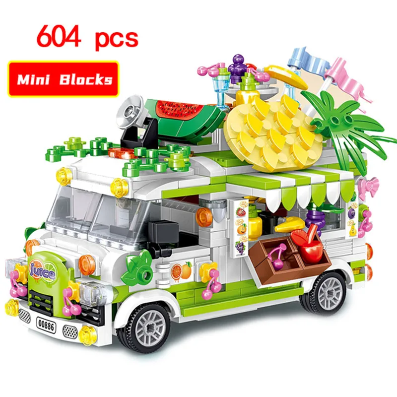 

City Girl Food Ice Cream Car Camping Candy Friend Set Mini Kit Model Building Blocks Children's Toy Club Amusement Park