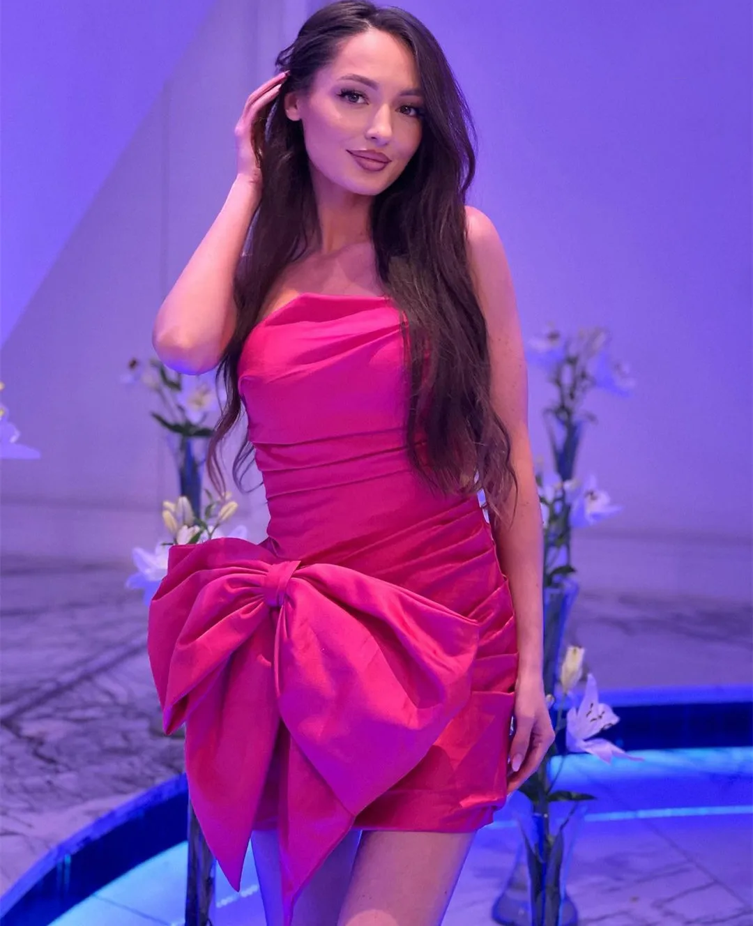 

Женское короткое вечернее платье с бантом, розовое платье-футляр из тафты, без бретелек, длиной выше колена, на молнии, для выпускного вечера