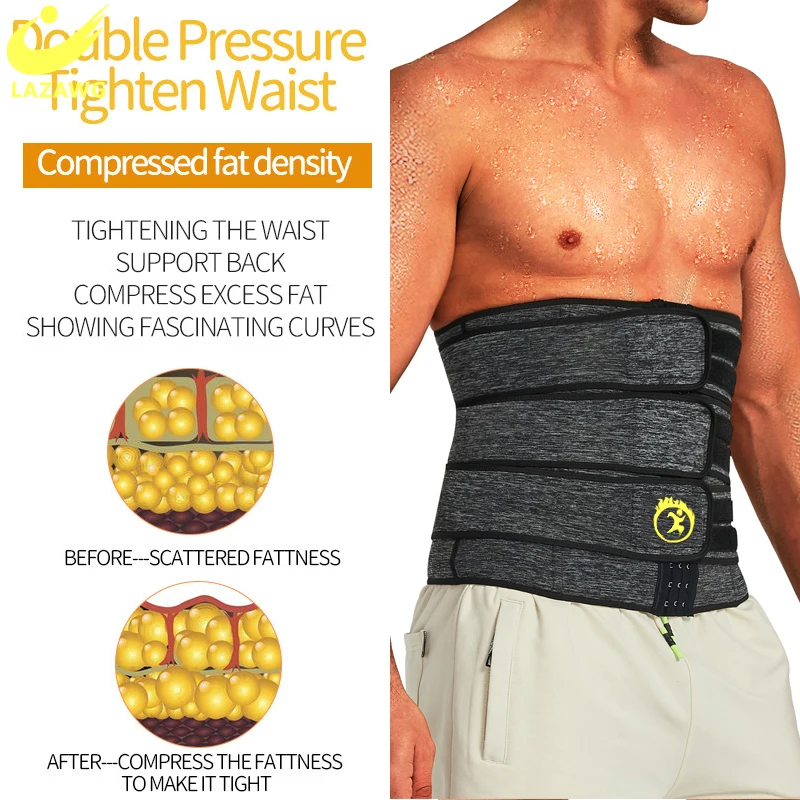 LAZAWG Mens Waist Trainer Male Abdomen Reducer Slimming Belt Body Shaper Bandage Wrap Workout Corset Belly Shapewear Trimmer
