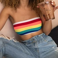 2021 summer women sexy strapless sleeveless tank top rainbow striped wrapped crop top chest vest clothes club wear costume