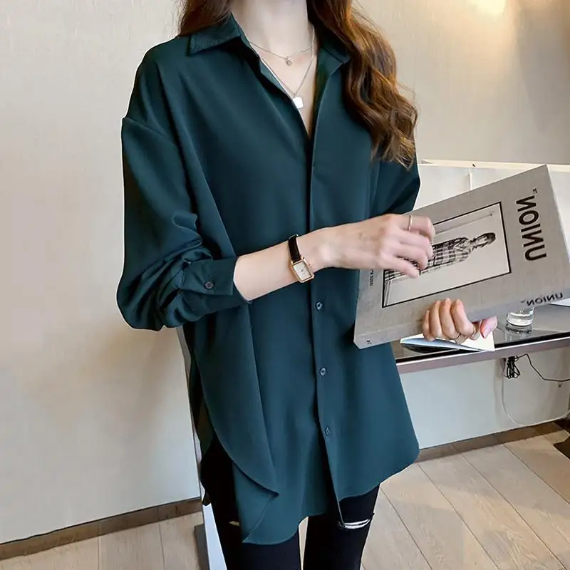 

Women Shirts Long Sleeve Solid Chiffon Office Blouse Clothes Female Tops and Blouses Ladies Single Button Thin Blouse Tops G341
