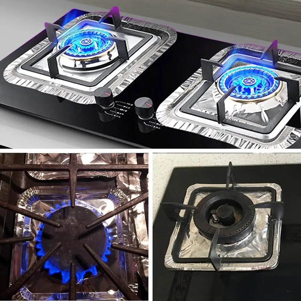 

10Pcs/Set Thickened Aluminum Foil Square Round Stove Burner Cover Gas Oven Cover for Top Gas Stove Liners Oil Proof Cleaning Pad