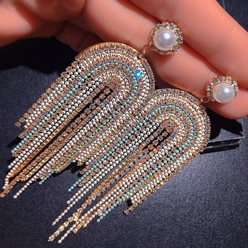 

Длинные висячие серьги Стразы с кисточками для женщин, серьги-подвески с кристаллами, модные ювелирные изделия, аксессуары