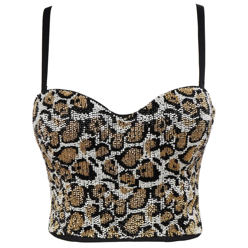 

Diamond-Studded Short Femmes Camisole Bralet Night Club Sling Lingerie Leopard Printing Sexy Women's Corsets Brassiere Tube Top