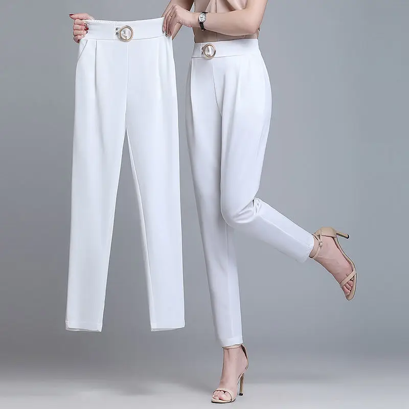 

High-waist Chiffon Suit Pants Women's Solid Spring and Summer 2023 New High-end Draped Loose Harem Nine-point Casual Pants T830