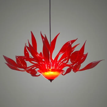 Unique Flower Design LED Pendant Lamps Living Room Chandeliers Red Hand Blown Murano Glass Chandelier for Hotel Home