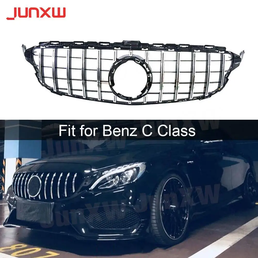 

For C Class ABS Front Bumper Mesh Grille for Mercedes Benz W205 C200 C250 C300 C43 2015-2019 GTR Style Grill Not for C63 AMG