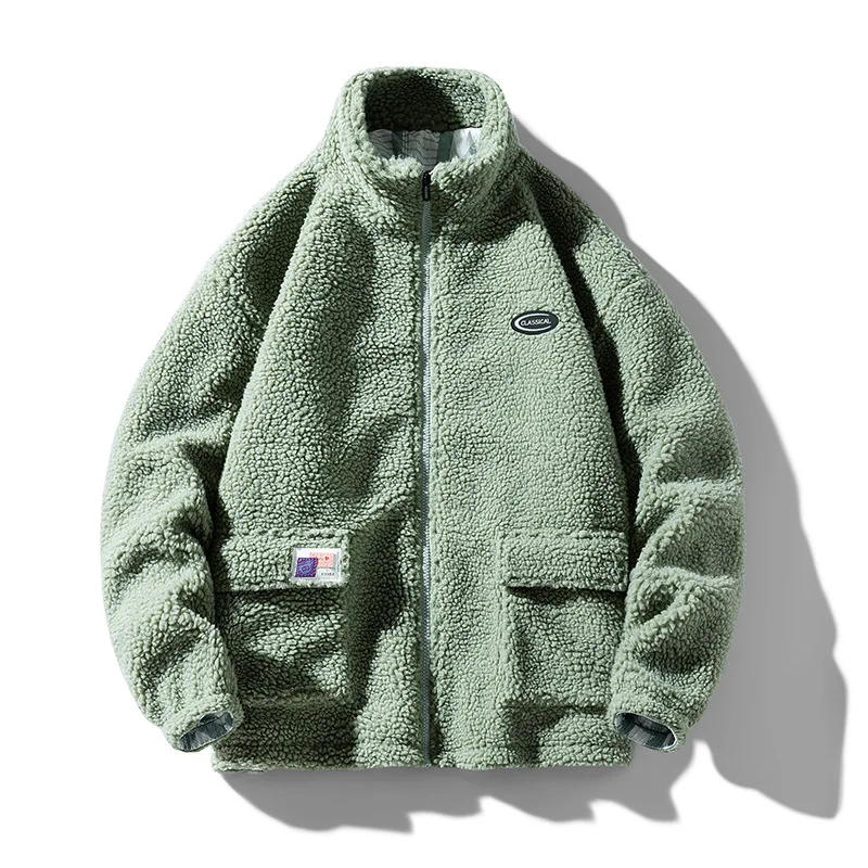 Men's Winter Lamb Wool Coat Men's Thickened Loose Lamb Velvet Stand-up Collar Couple's Cotton Clothes