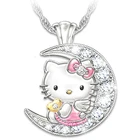 Модное ожерелье с аниме Hello Kitty, женское ювелирное изделие с инкрустированными кристаллами и луной, милая подвеска с мультяшным животным, подарок на день рождения
