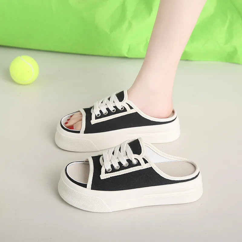 New Summer Comfortable Platform Women's Slippers Fashion Breathable Lace-up Canvas Shoes For Women Non-slip Ladies Casual Shoes