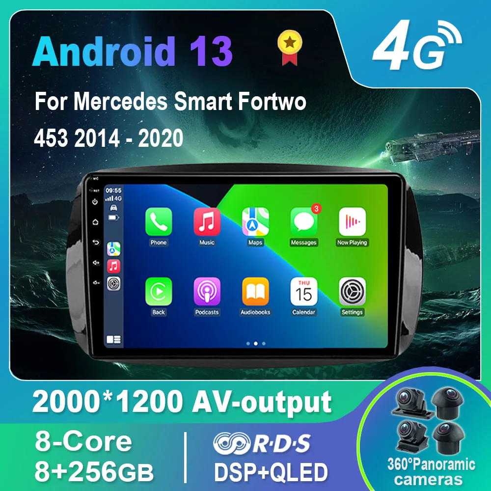 

Автомагнитола на Android 13,0/Мультимедийный видеоплеер для Mercedes Smart Fortwo 453 2014-2020 GPS QLED Carplay DSP 4G WiFi Bluetooth