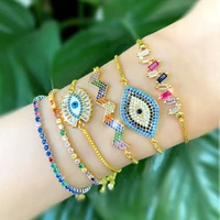 colorful zirconia tennis chain blue lucky evil eye cz long strip wave charms bracelets for women gold plated faith jewelry gifts