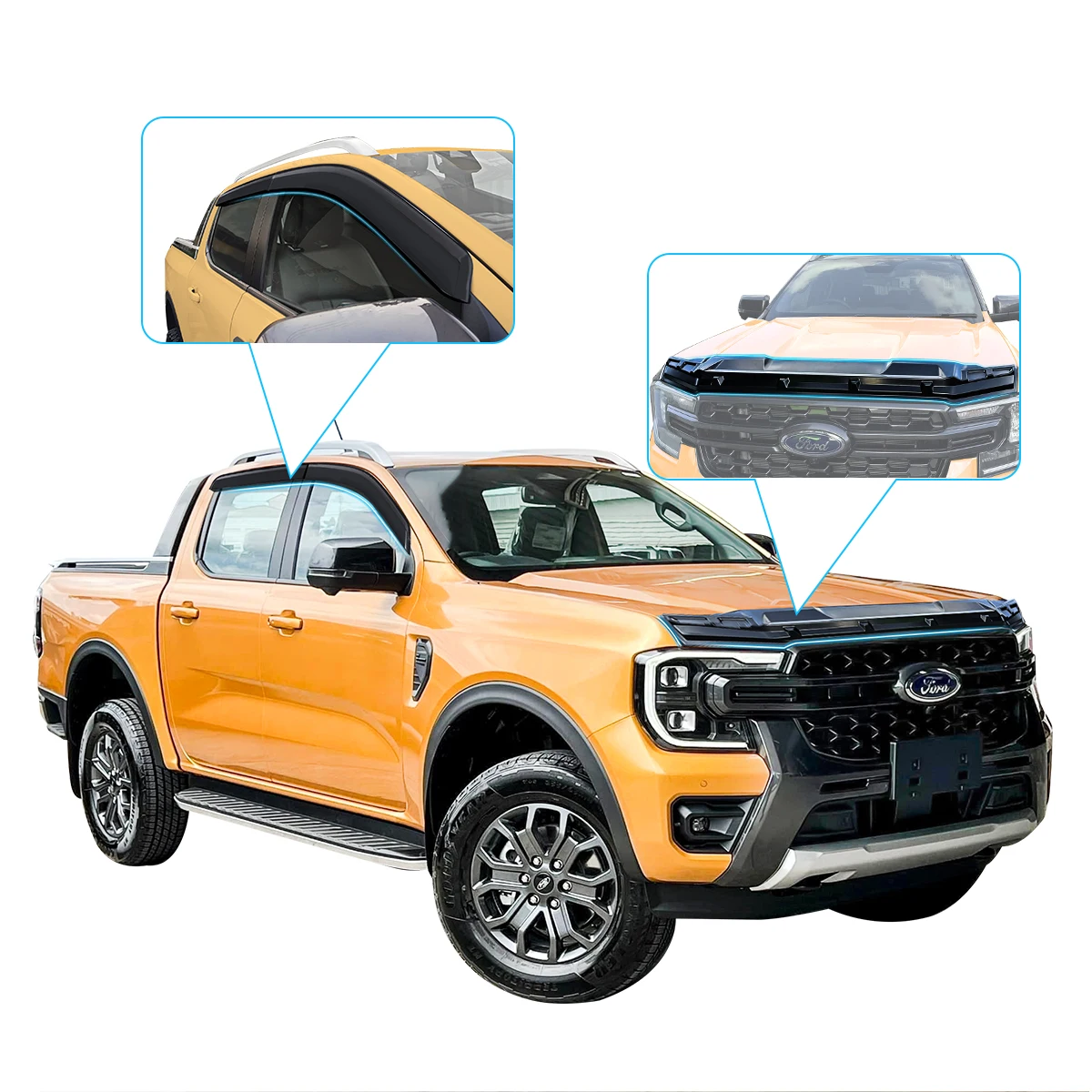 

Bonnet Guard Protector Stone Guard+ Window Visor Weather Shields for FORD RANGER 2022 2023 Wildtrak Sport XLT XL Car Accessories