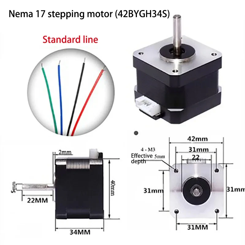 Шаговый двигатель Nema 17 42BYGH34S Стандартный линейный крутящий момент 0 28 Нм Диаметр