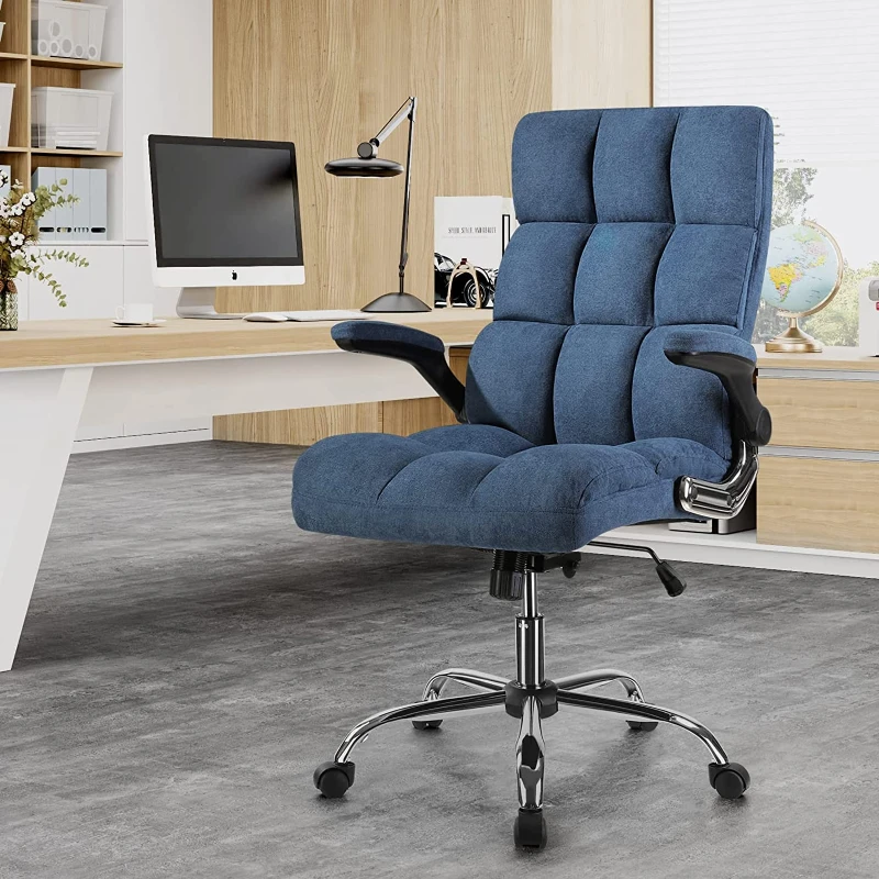 

Linen Office Chair High Back Comfort Computer Chair Adjustable Recline and Flip Arms Executive Office Chair with Thick Padded