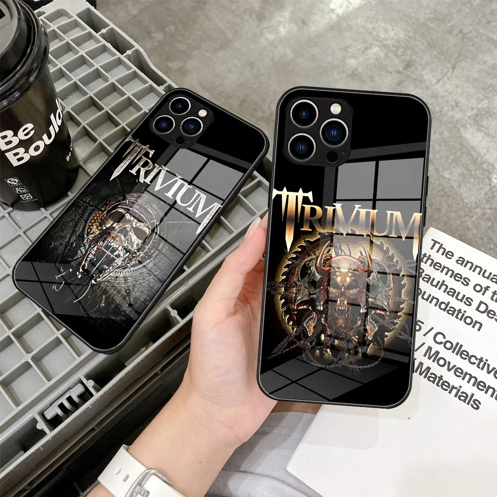 Для Iphone 15 арт Trivium дизайнерский металлический чехол для телефона стекло для IPhone 13 14 12 15 Pro XR XS MAX дизайнерский стеклянный чехол для Iphone