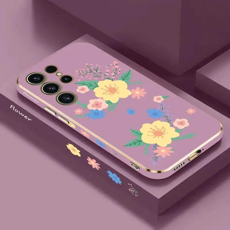Warm Flowers Luxury Plating Phone Case For Samsung Galaxy S23 S22 S21 S10 S9 S8 Plus Note 20 ultra 10 Plus Cover