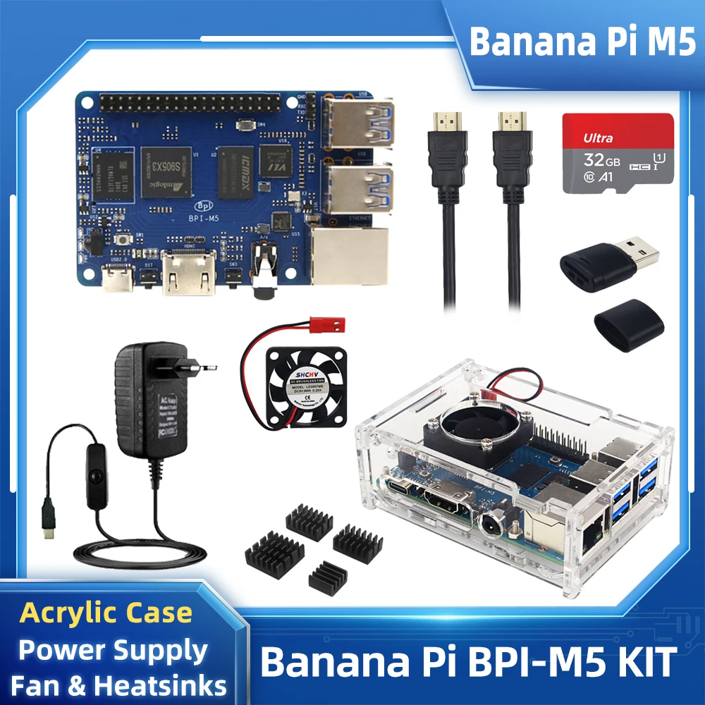

Banana Pi M5 BPI-M5 S905X3 Quad Core Cortex-A55 4GB RAM 16GB eMMC Gigabit Optional Case