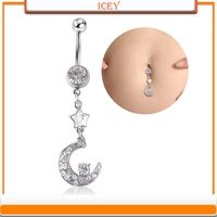 1pc moon belly ring star navel stud rhinestones belly navel jewelry crystal belly button ring pendant navel piercing navel bar