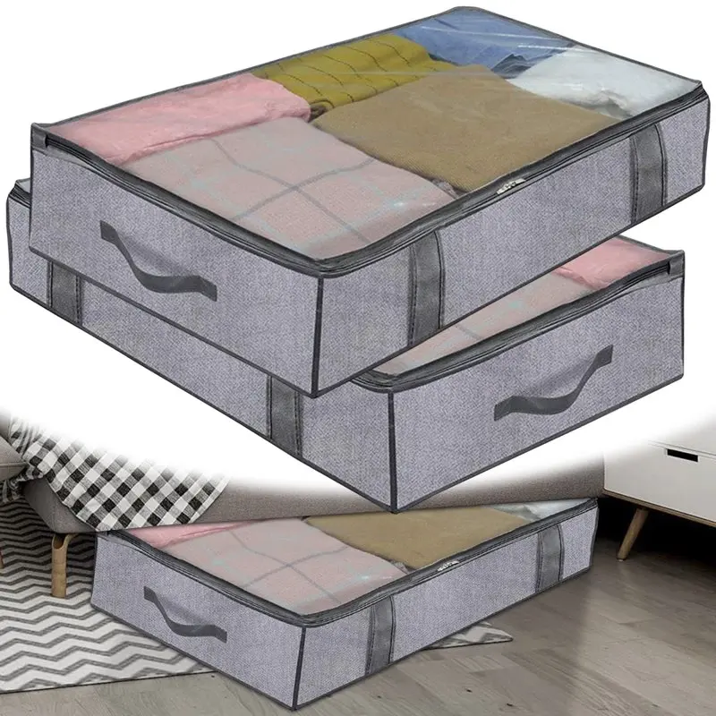 Underbed Clothing Organizer Clear Cover Foldable with Carry Handles Breathable Under the Bed