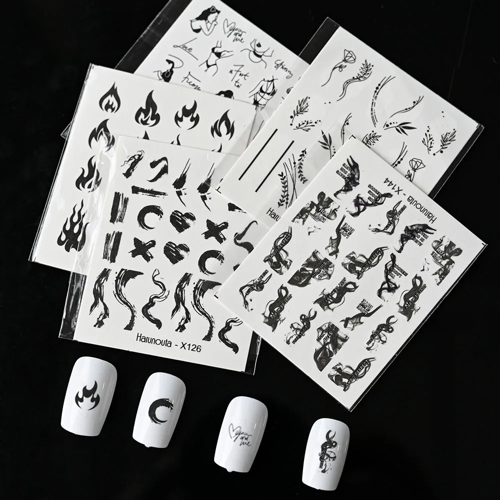 

1Pcs Simple Flower Leaves Nail Art Sticker Geometric Line Water Transfer Decal Black Sexy Lady Watermarks Manicure Slider DS-045