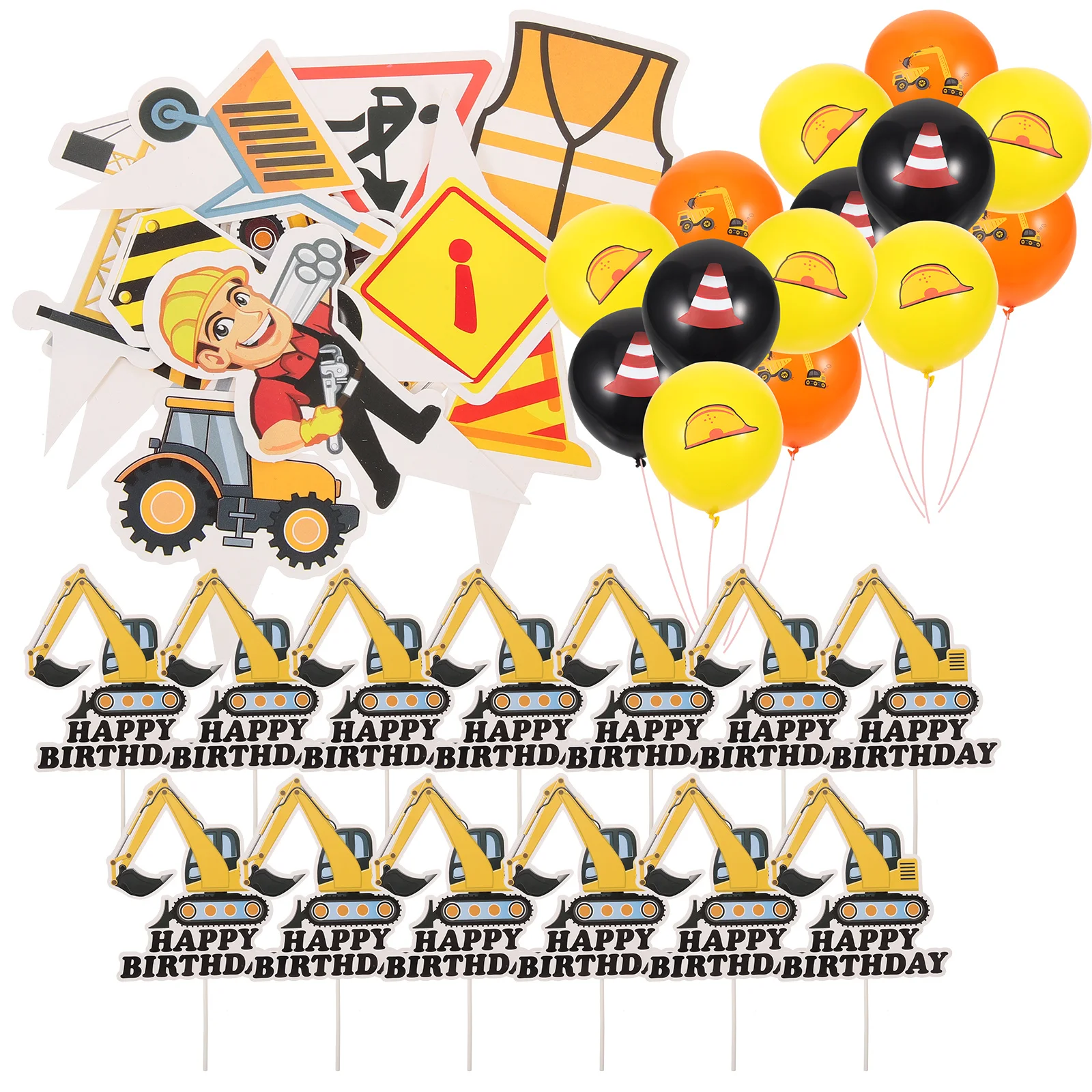 

1 Set of Disposable Paper Cake Picks Cartoon Design Banner Themed Birthday Balloons