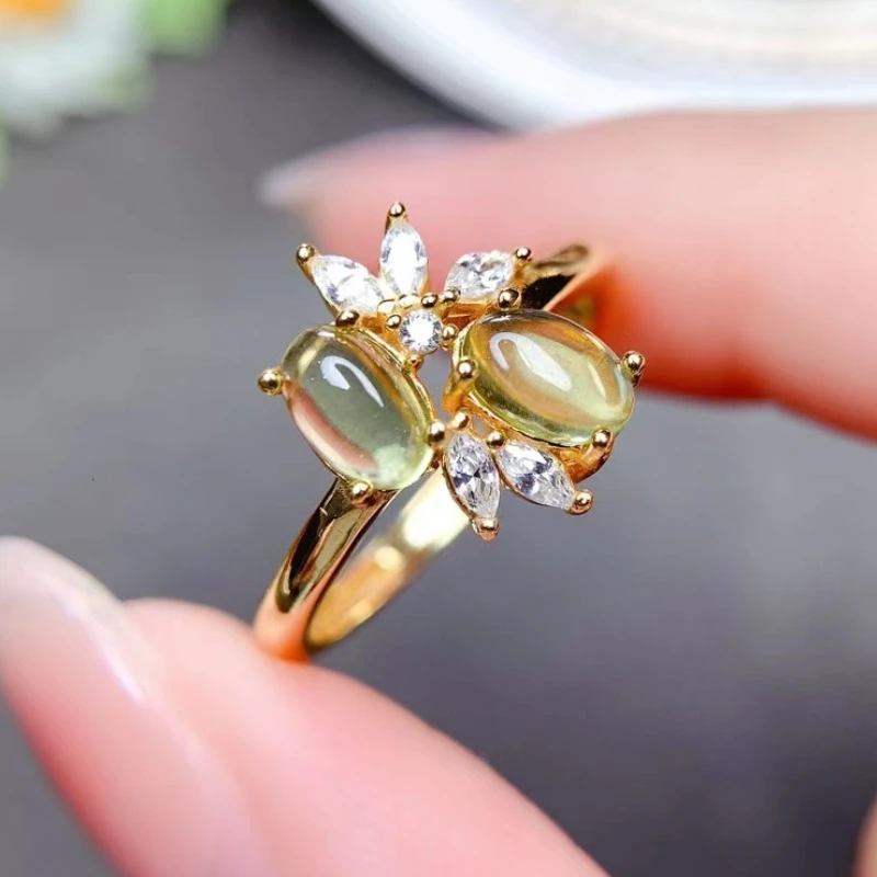 

VVS Grade Cabochon Peridot Ring Total 1ct 4mm*6mm Natural Peridot Silver Ring 18K Gold Plating 925 Silver Gemstone Jewelry