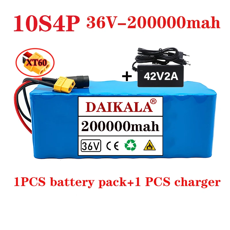 

2023 New Daikala 36V Battery 10S4P 36V 200Ah Battery 2000W High Power Battery 200000mAh Ebike Electric Bicycle+Charger BMS