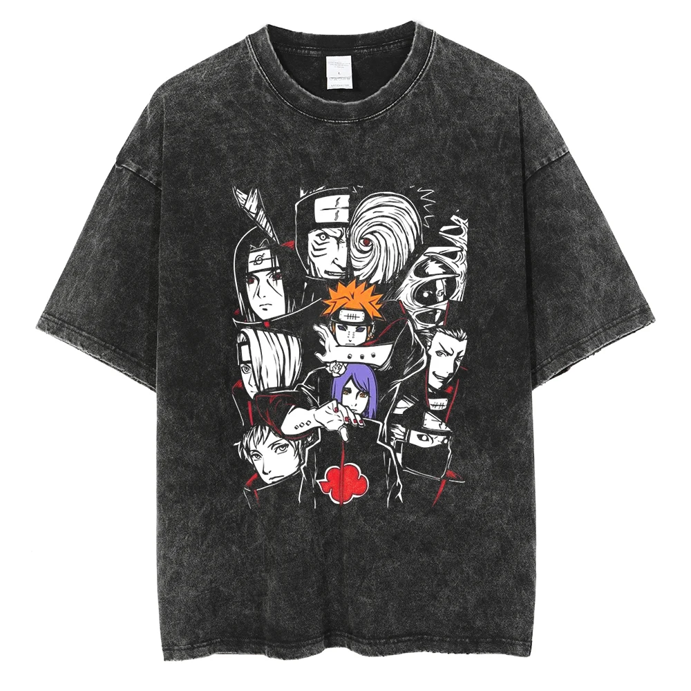

Men Washed Anime Naruto Print T Shirt Hip Hop Streetwear T-Shirt Harajuku Cotton Short Sleeve Casual Tshirt Summer Tops Tees