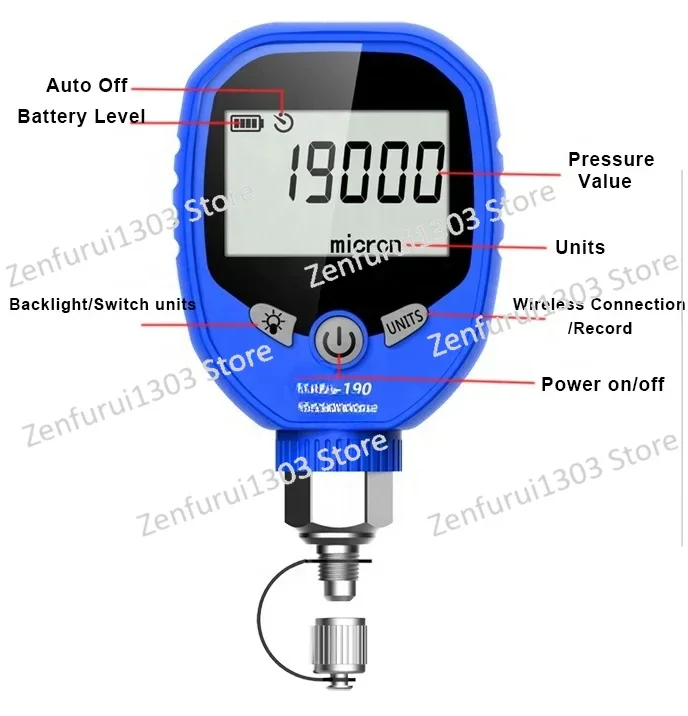 Цифровой вакуумный измеритель микронный 0-19000 микрон хладагента 1/4 дюйма SAE VGS-190