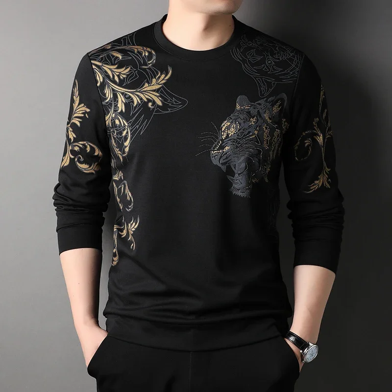 Мужской весенний свитер с принтом головы тигра и круглым вырезом