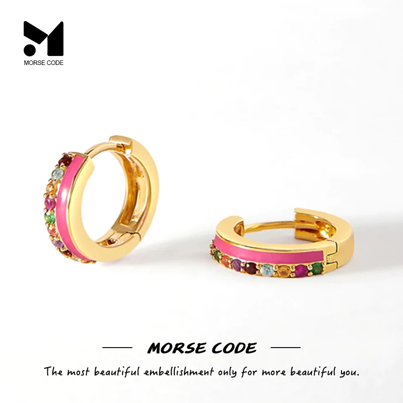 

MC Fashion 925 Sterling Silver Diamond Enamel Green Huggie Earrings For Women Piercing Hoop Earring Buckle Jewelry Aretes Joyero
