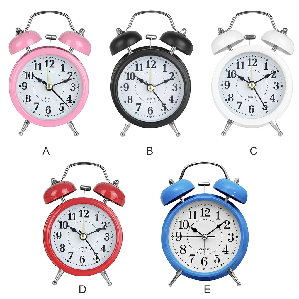 Retro Twin Bell Metal Desk Table Analog Clock Silent With Ni