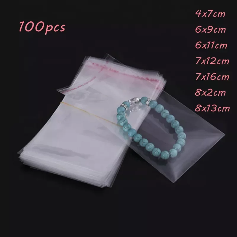 

100pcs Clear Self Adhesive Plastic Cellophane Bag for OPP Packaging Storage Bag Resealable Transparent Gift Bag Christmas