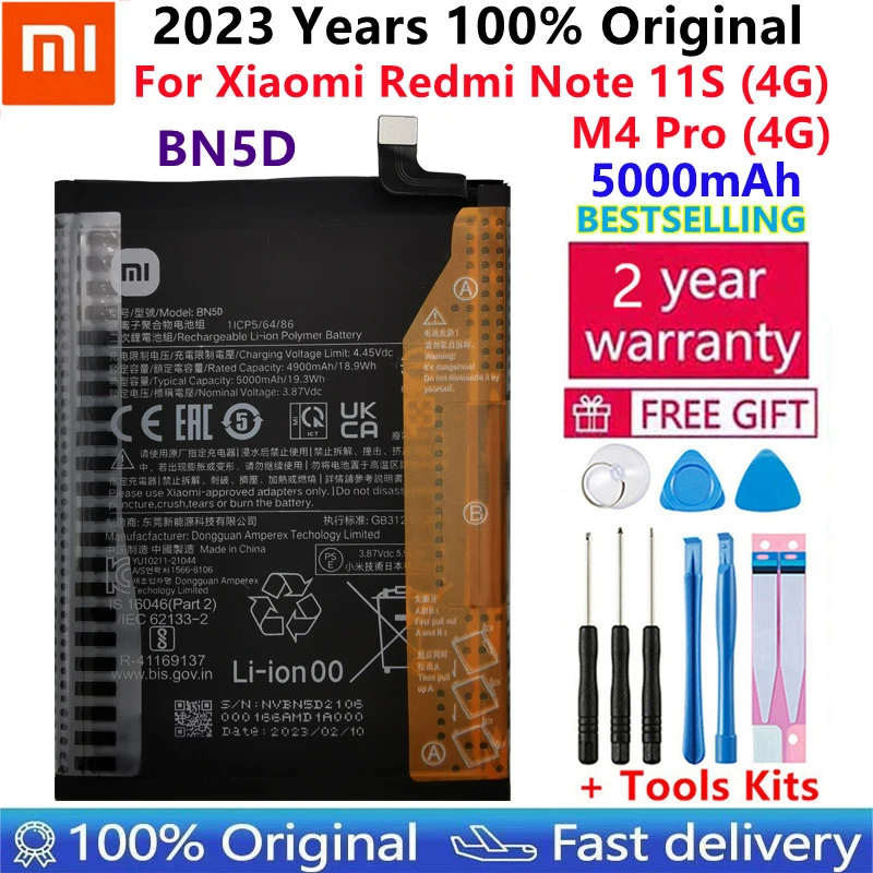 

2023 год, 100% оригинальный новый аккумулятор Xiao Mi 5000 мАч BN5D для Xiaomi Redmi Note 11 S 11 S 4G M4 PRO 4G мобильный телефон
