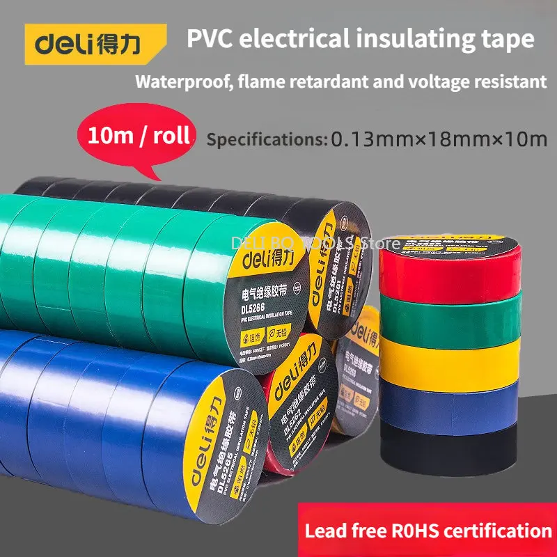 

DELI 10 Meter Heat-resistant Flame Retardant Tape Coroplast Adhesive Cloth Tape For Car Cable Harness Wiring Loom Protection