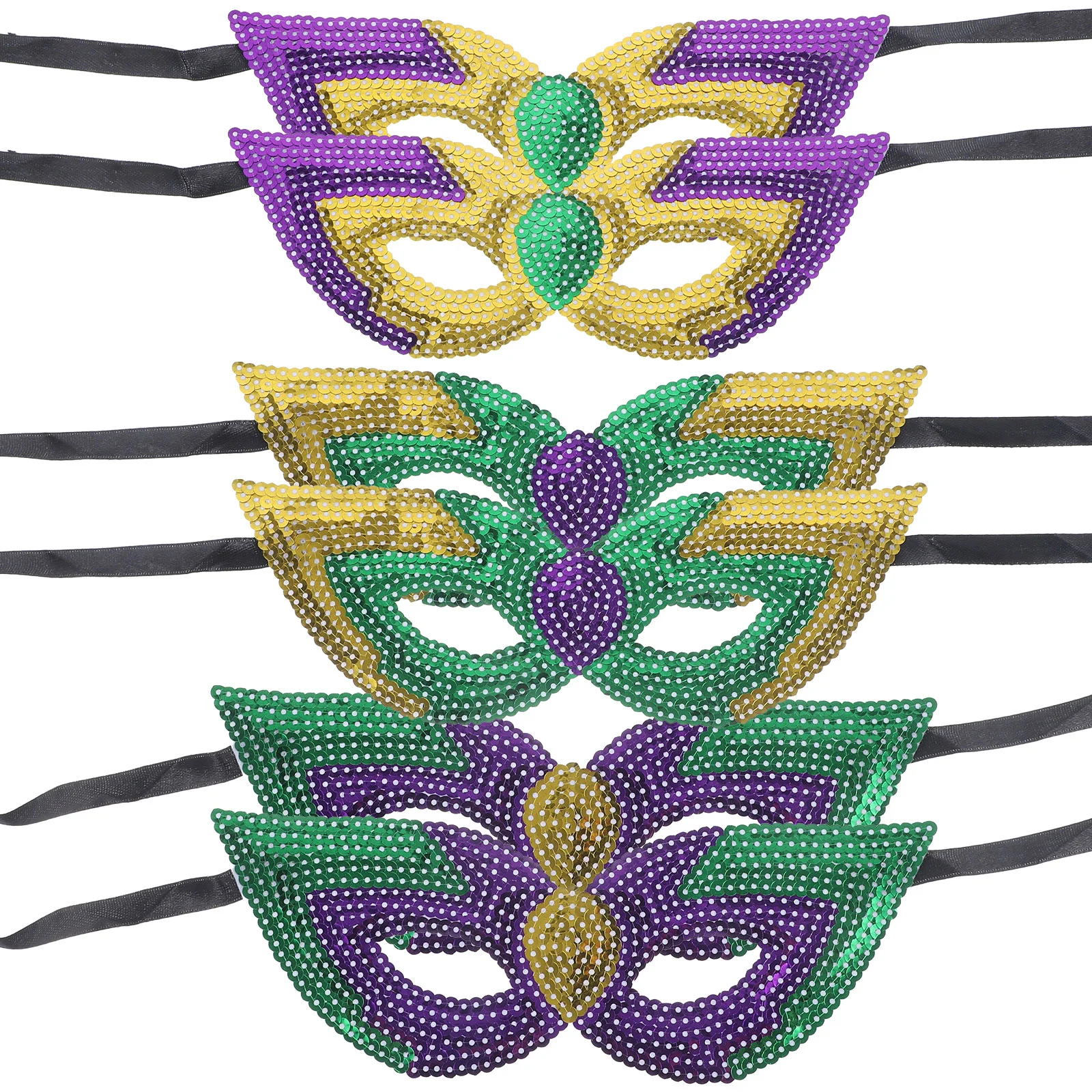 6 Pcs Carnival Mask Halloween Masquerade Ball Party Mardi Gras Props Cosplay Sequins Decorative Miss