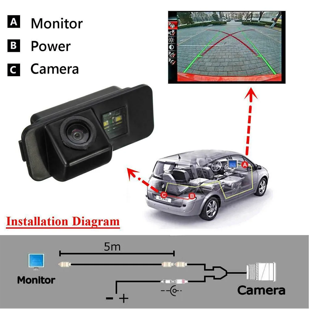 

Rear View Reverse Camera 520 TV Lines Auto 170° Kits PAL 50HZ/NTSC 60HZ Power Supply Cable Video Cable Durable