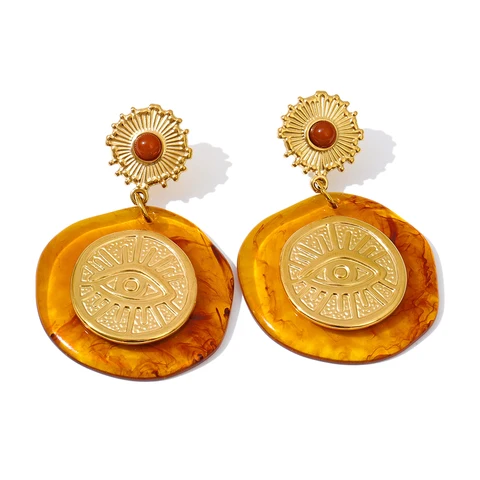 Серьги Yhpup янтарные капельки из нержавеющей стали