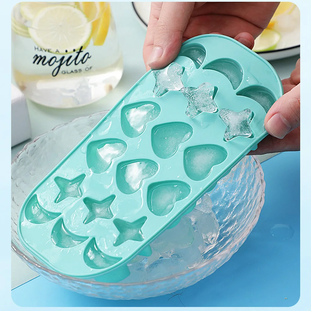 

18 Cavity Ice Cube Tray with Lid Stars Moons Love Hearts Shape Silicone Durable Whiskey Ice Ball Maker Kitchen Tools